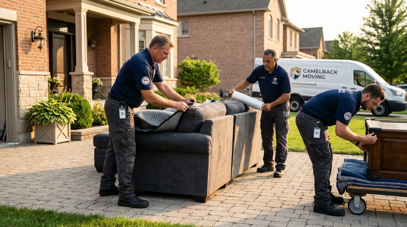 Large estate moving crew wrapping furniture in Nanticoke, PA