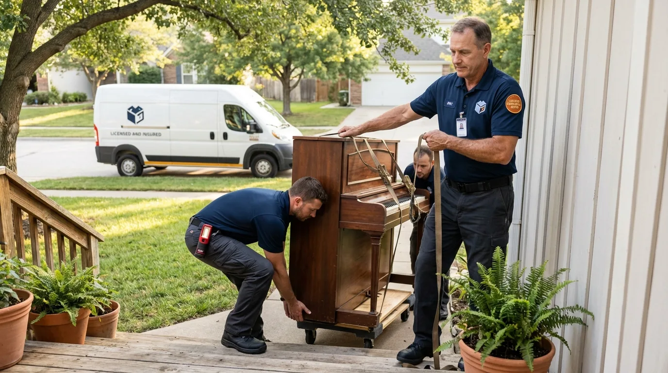 Licensed piano movers securing grand piano in Nanticoke, PA