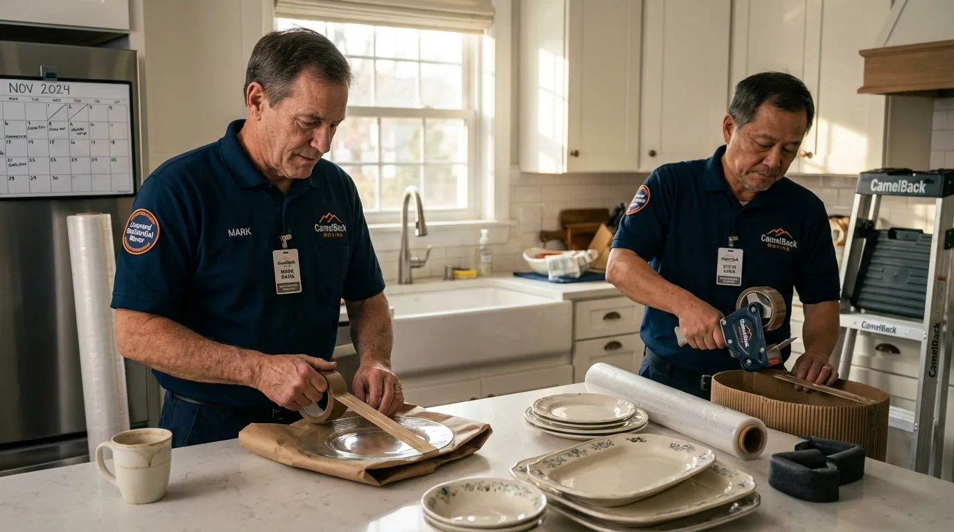 Professional crew packing kitchen dishware in Nanticoke, PA